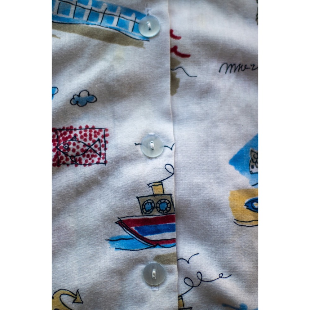 Vtg 90s Tapestry Camp Shirt 22/24 2X Novelty Postcard Coastal Grandmacore Cream - Picture 3 of 6